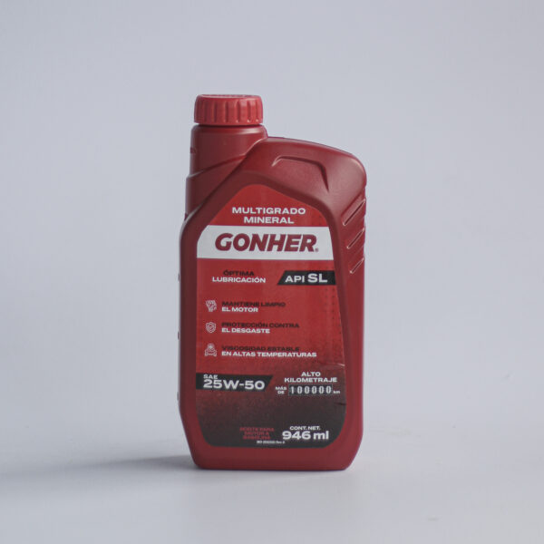 GONHER Multigrado Mineral API SL SAE 25W-50 – 946 ml / 5 L - Imagen 2