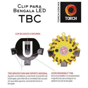Clip para Bengala LED TBC TORCH – Acero Inoxidable T438 con Soporte de 3 Brazos