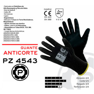 Guantes Anticorte Praetoria® PZ4543 – Gauge 13 / Corte Nivel 5 / Anti‐estáticos