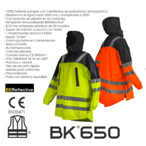 Chamarra Alta Visibilidad BK650 BERSERKER – Impermeable 5000 mm, Transpirable 3000, CE EN20471
