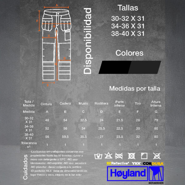 Pantalón de Trabajo H4.4 BERSERKER CORDURA® – Refuerzos 500D, Zipper YKK® - Imagen 2