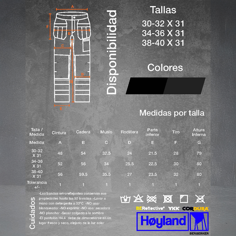 Pantalón de Trabajo H4.4 BERSERKER CORDURA® – Refuerzos 500D, Zipper YKK® - Imagen 2