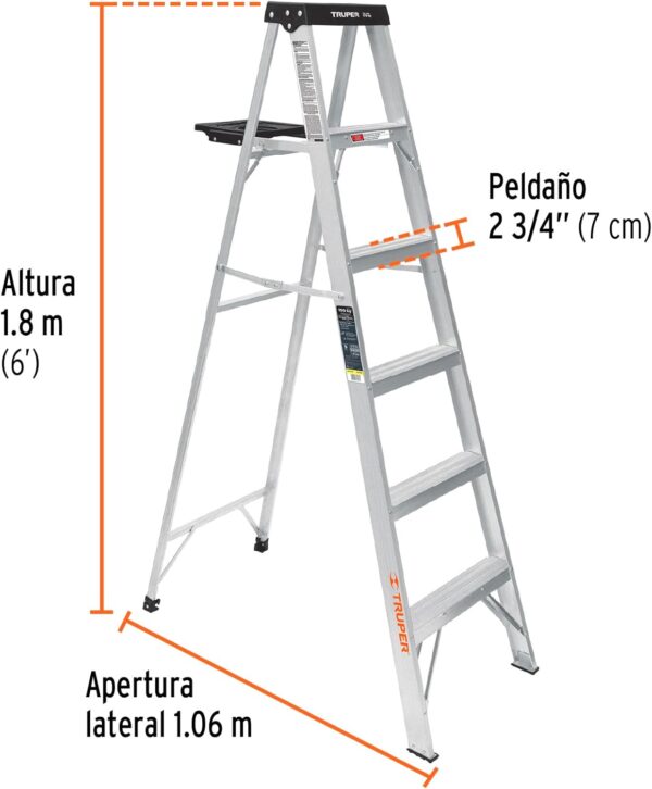 Escalera de Tijera Truper EST-35 Tipo III 5 Escalones con Bandeja – Acceso Seguro - Imagen 2