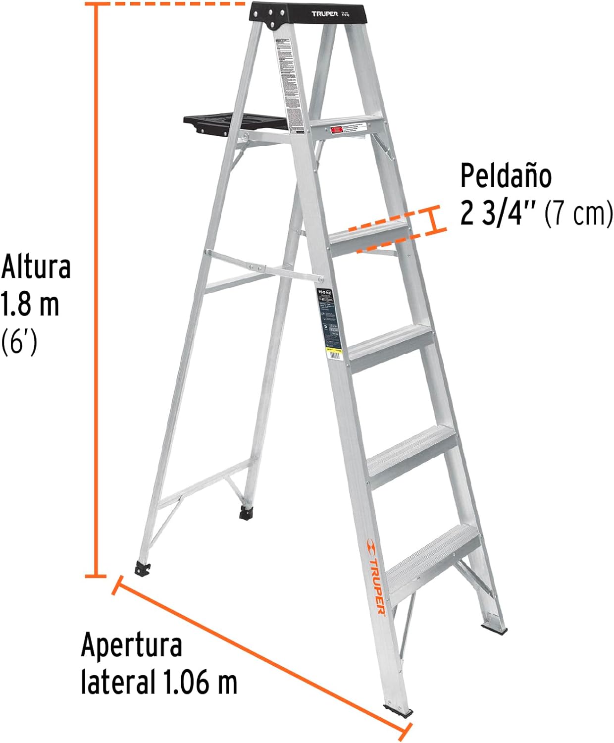 Escalera de Tijera Truper EST-35 Tipo III 5 Escalones con Bandeja – Acceso Seguro - Imagen 2