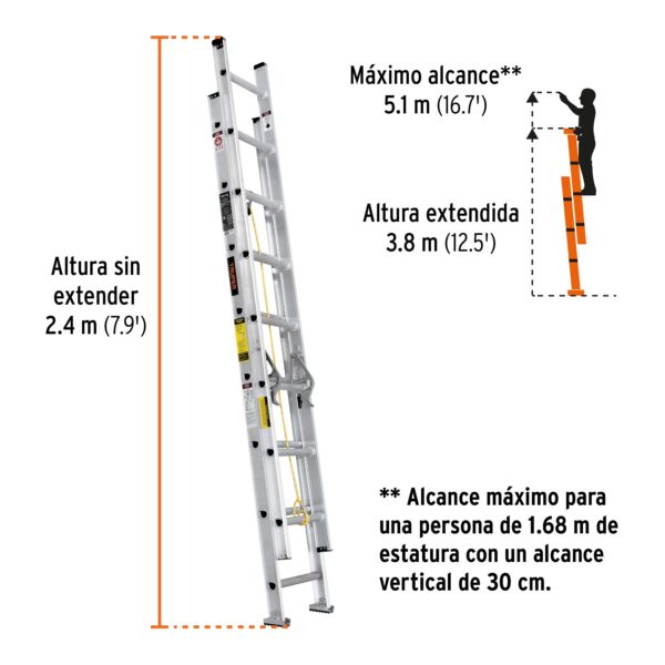 Escalera de Extensión Truper ESE-16 Tipo III 16 Peldaños – Altura Segura - Imagen 2