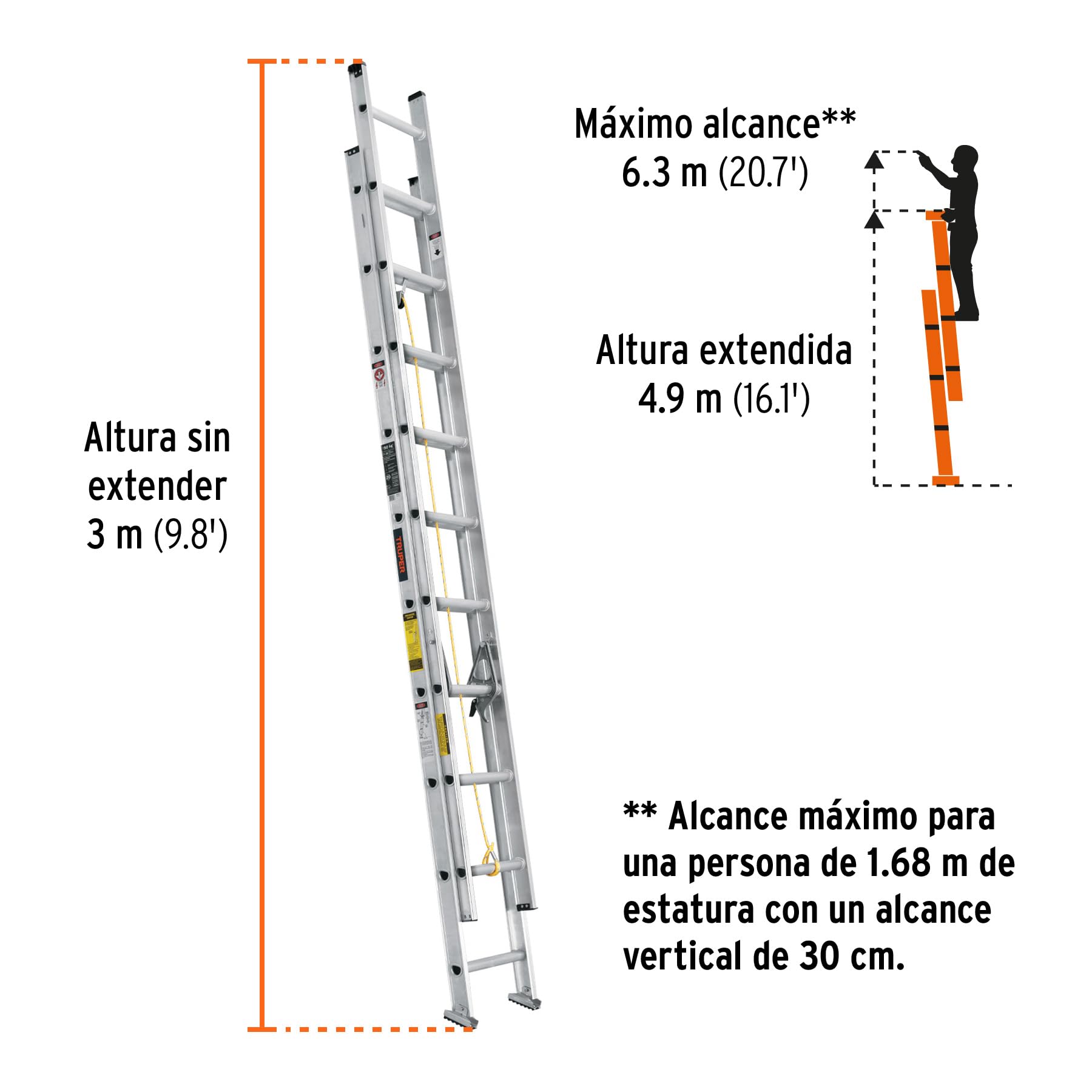 Escalera de Extensión Truper ESE-20 Tipo III 20 Peldaños – Seguridad - Imagen 2